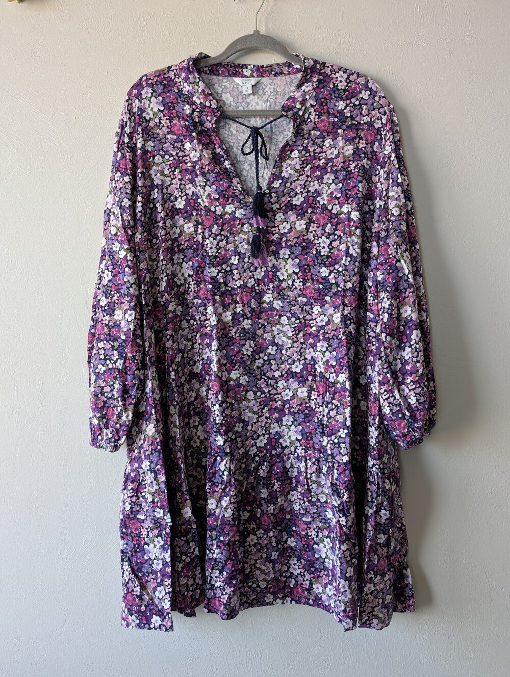 Crown & Ivy Purple, Lilac, Lavender Boxy Flowy Relaxed Tassel Dress Size 1X